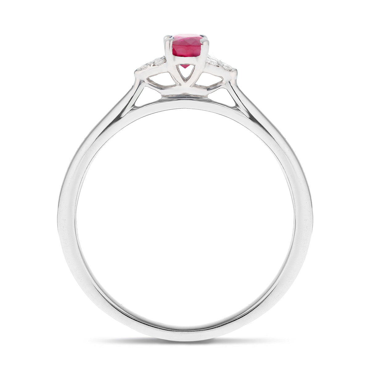 Ruby 0.30ct Diamond 0.03ct Cluster Ring 9k White Gold - All Diamond