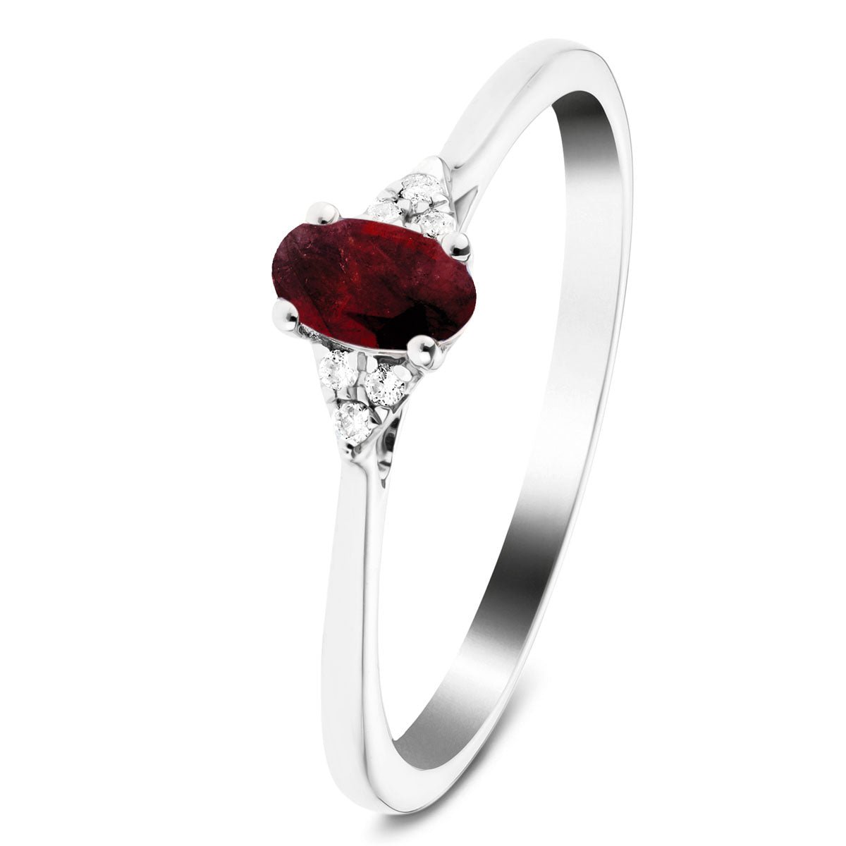 Ruby 0.30ct Diamond 0.03ct Cluster Ring 9k White Gold - All Diamond