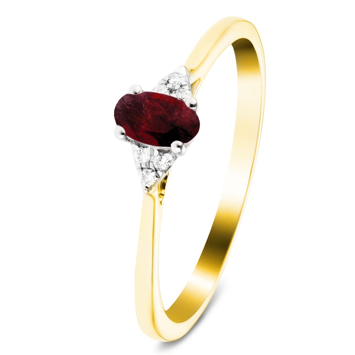 Ruby 0.30ct Diamond 0.03ct Cluster Ring 9k Yellow Gold - All Diamond