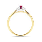 Ruby 0.30ct Diamond 0.05ct Three Stone Ring 9k Yellow Gold - All Diamond