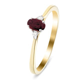 Ruby 0.30ct Diamond 0.05ct Three Stone Ring 9k Yellow Gold - All Diamond