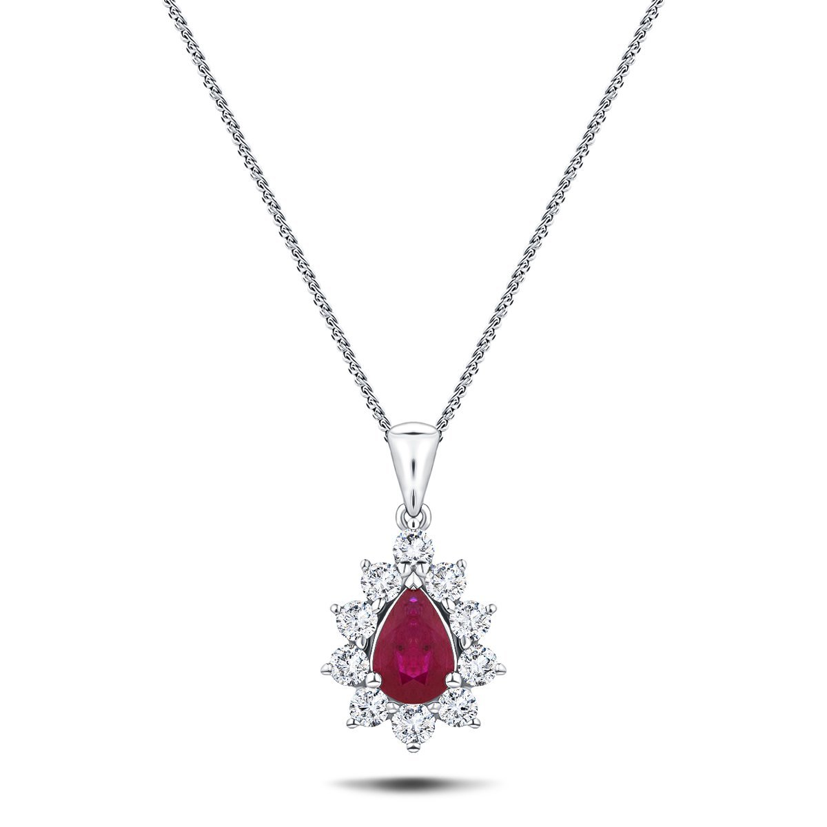 Ruby 0.80ct & 0.50ct G/SI Diamond Necklace in 18k White Gold - All Diamond