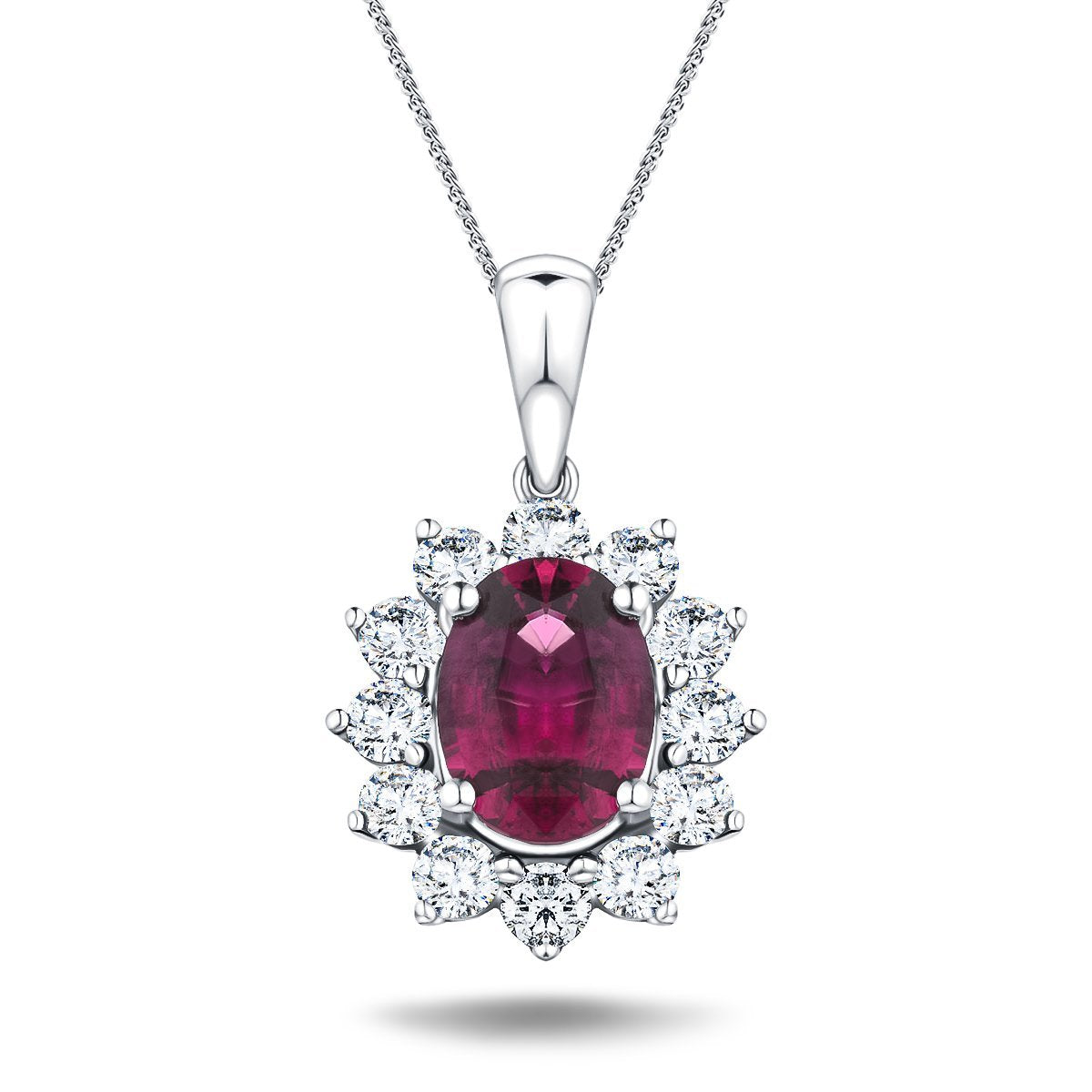 Ruby 1.80ct & 0.70ct G/SI Diamond Necklace in 18k White Gold - All Diamond