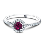 Ruby & Diamond 0.80ct Halo Ring in 18k White Gold - All Diamond