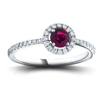 Ruby & Diamond 0.80ct Halo Ring in 18k White Gold - All Diamond