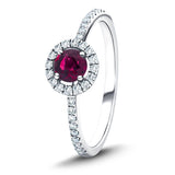 Ruby & Diamond 0.80ct Halo Ring in 18k White Gold - All Diamond