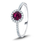 Ruby & Diamond 1.20ct Halo Ring in 18k White Gold - All Diamond