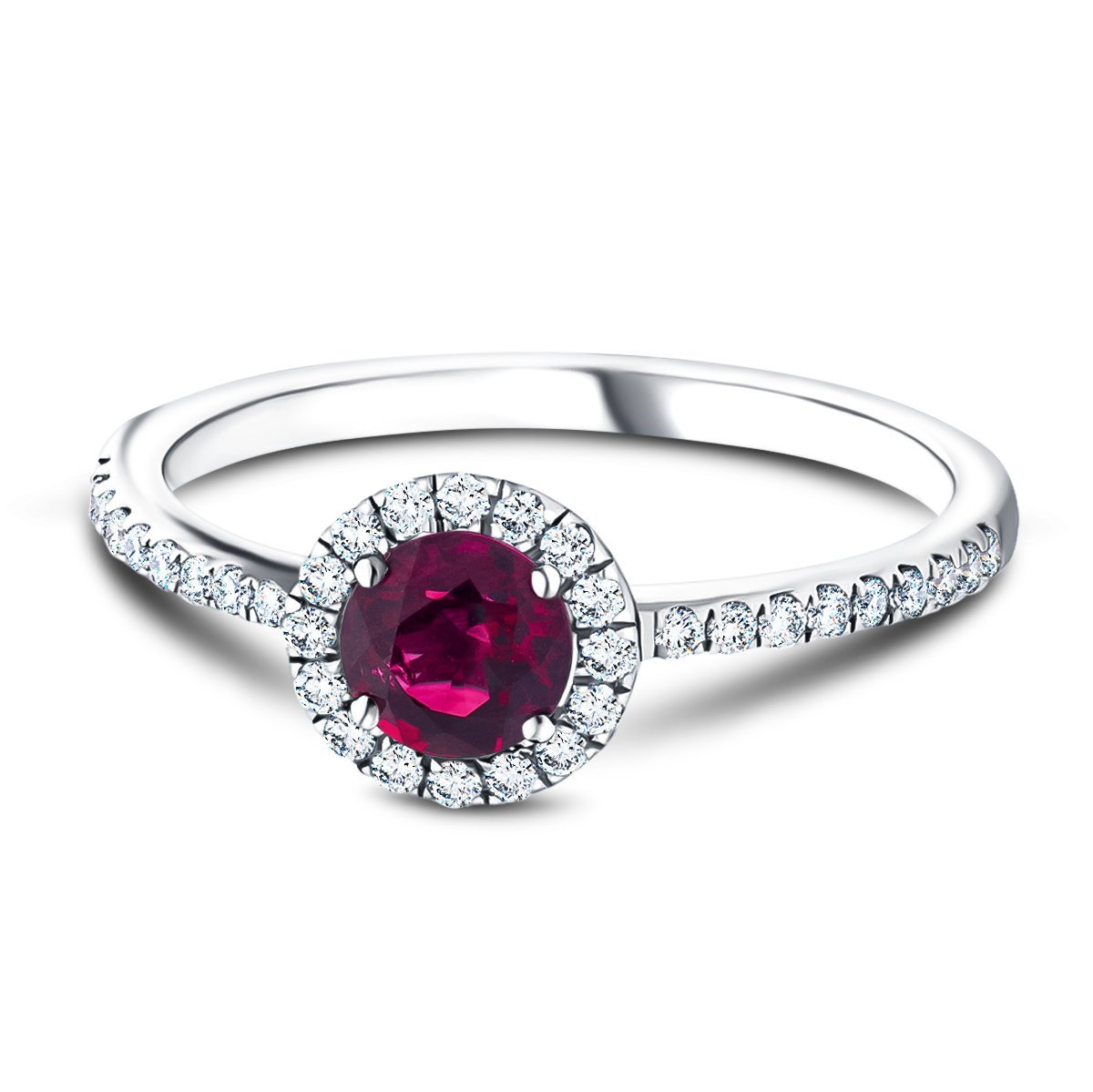 Ruby & Diamond 1.20ct Halo Ring in 18k White Gold - All Diamond