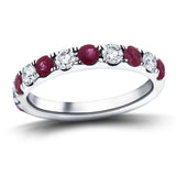 Ruby & Diamond Half Eternity Ring 0.60ct in 18k White Gold - All Diamond