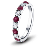 Ruby & Diamond Half Eternity Ring 0.80ct in 18k White Gold - All Diamond