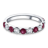 Ruby & Diamond Half Eternity Ring 0.80ct in 18k White Gold - All Diamond