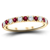 Ruby & Diamond Half Eternity Ring 0.80ct in 18k Yellow Gold - All Diamond