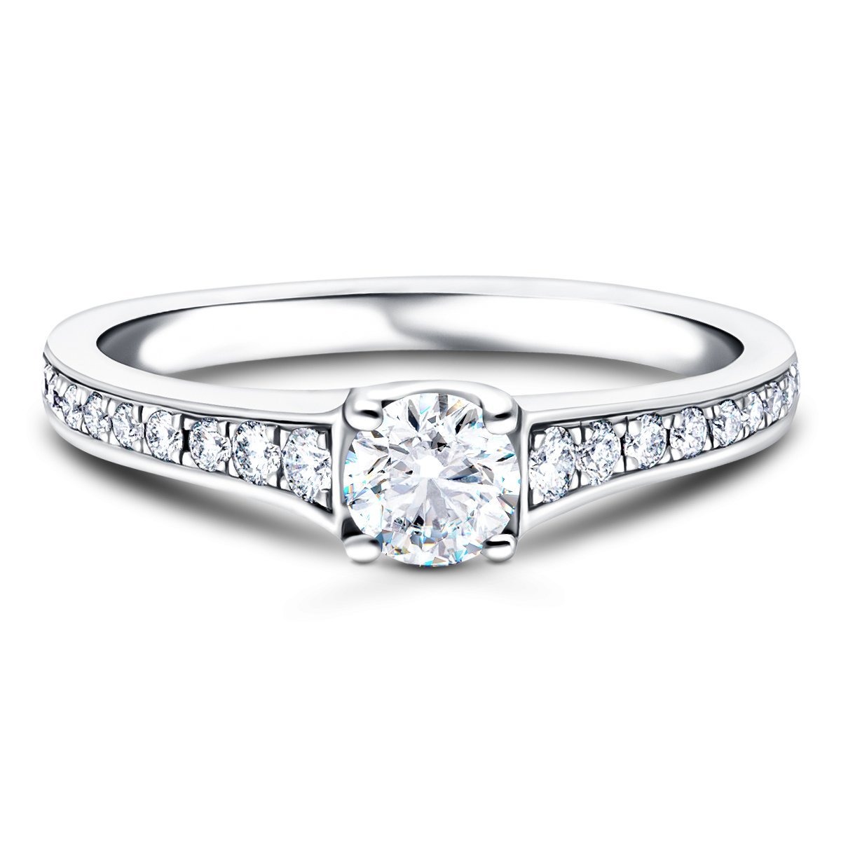 Shoulder Set Diamond Engagement Ring 0.70ct G/SI in 18k White Gold - All Diamond