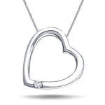 Slanted Heart Pendant 0.05ct Diamond 9K White Gold - All Diamond