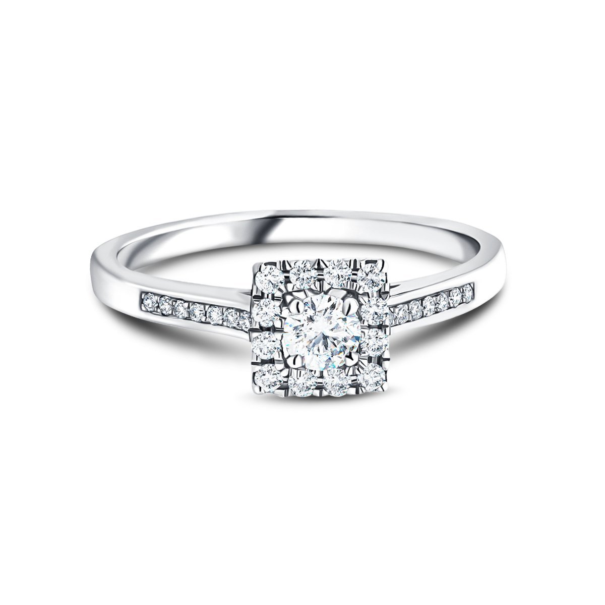 Square Halo Diamond Engagement Ring 0.40ct G/SI 18k White Gold - All Diamond