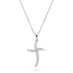 Stylish Diamond Cross Pendant 0.04ct Set in 9k White Gold - All Diamond