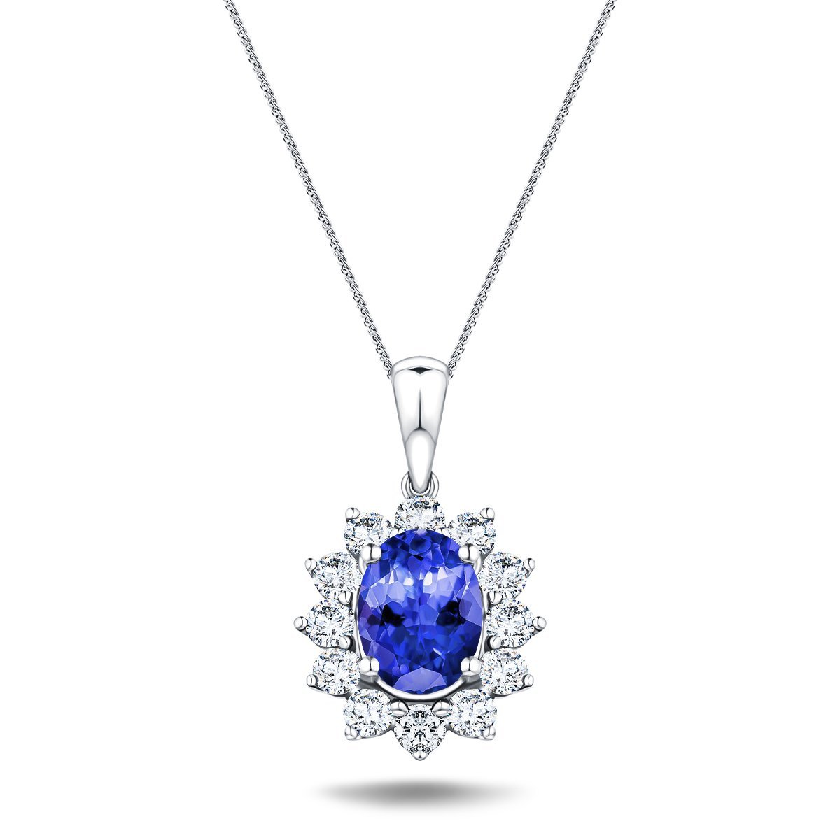 Tanzanite 1.30ct & 0.60ct G/SI Diamond Necklace in 18k White Gold - All Diamond