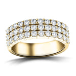 Three Row Diamond Half Eternity Ring 2.20ct 18k Yellow Gold 8.5mm - All Diamond