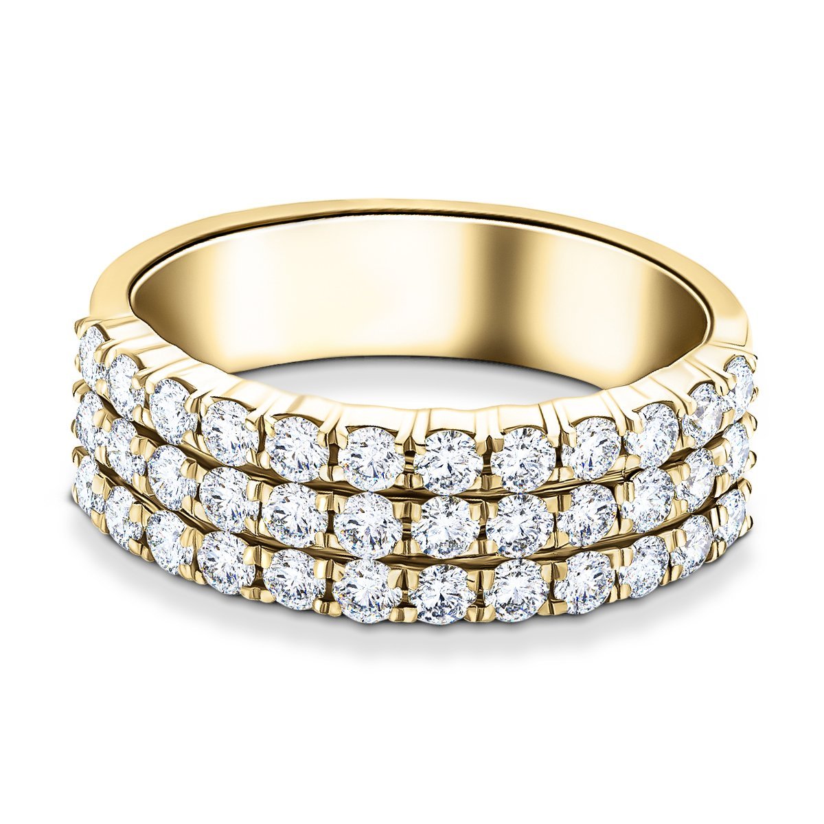 Three Row Diamond Half Eternity Ring 2.20ct 18k Yellow Gold 8.5mm - All Diamond