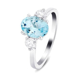 Three Stone Aquamarine 1.21ct & Diamond 0.32ct Ring in 18K White Gold - All Diamond