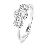 Three Stone Oval Diamond Cluster Engagement Ring 0.55ct G/SI 18k White Gold - All Diamond