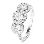 Three Stone Round Diamond Cluster Engagement Ring 1.70ct G/SI 18k White Gold - All Diamond