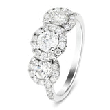 Three Stone Round Diamond Cluster Engagement Ring 1.70ct G/SI 18k White Gold - All Diamond
