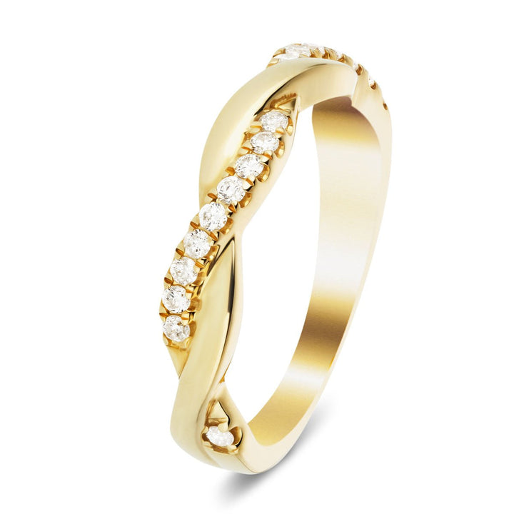 Anillo de eternidad de diamantes torcidos 0.15ct Calidad G/SI en oro amarillo de 9k