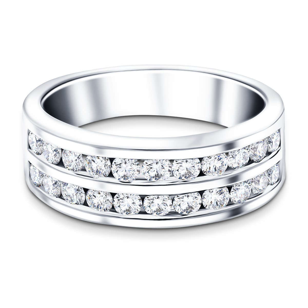 Two-Row Channel Half Eternity Diamond Ring 1.00ct 18k White Gold 6.7mm - All Diamond