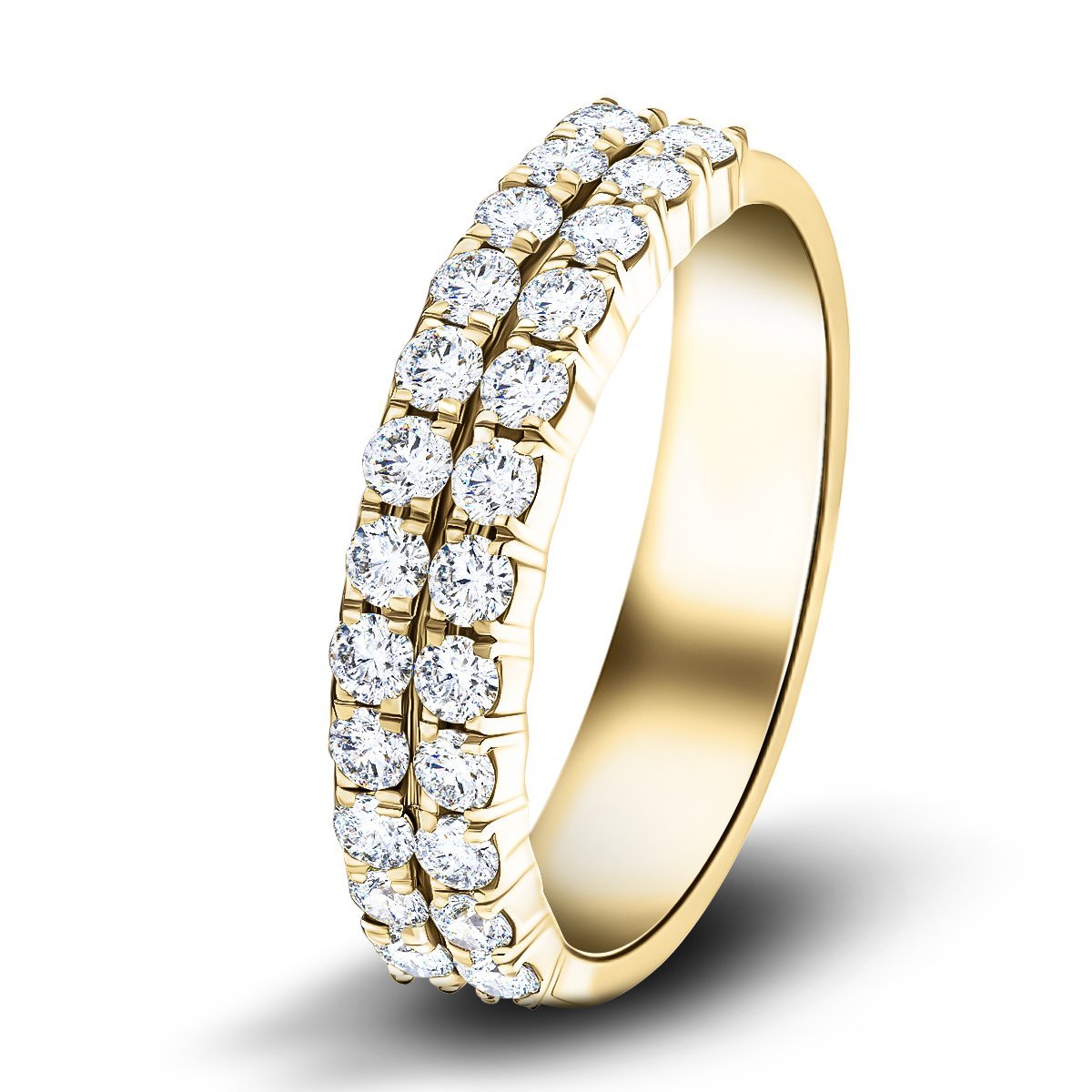 Two Row Diamond Half Eternity Ring 1.55ct 18k Yellow Gold 5.8mm - All Diamond