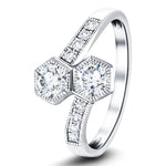 Two Stone Diamond Ring with Side Stones 0.75ct G/SI in 18k White Gold - All Diamond