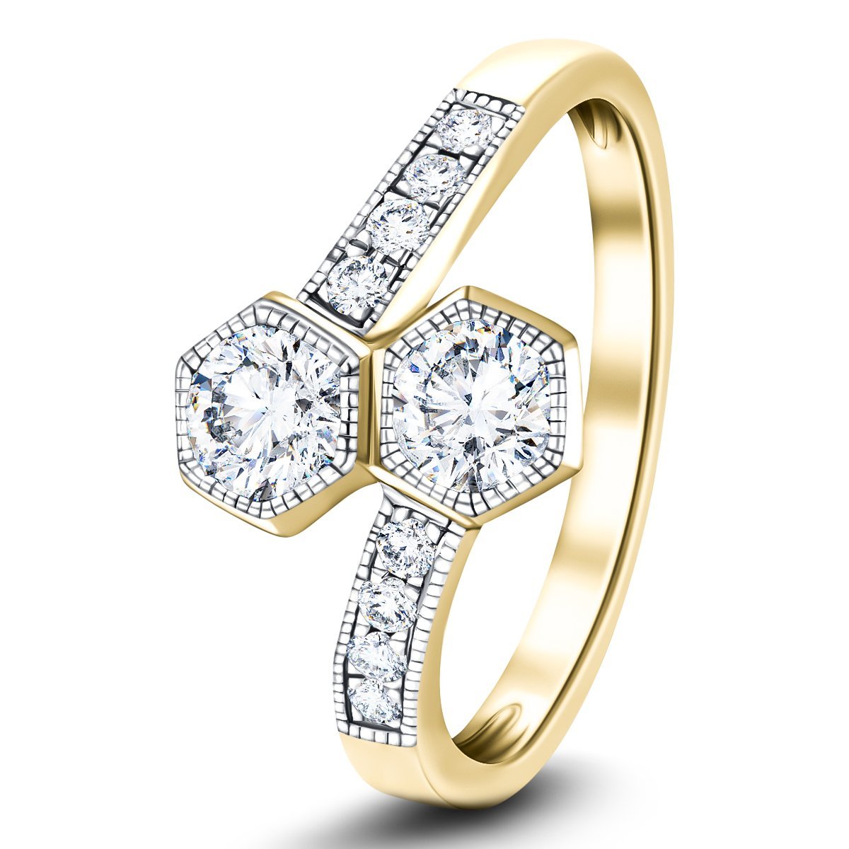 Two Stone Diamond Ring with Side Stones 0.75ct G/SI in 18k Yellow Gold - All Diamond