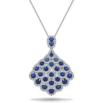 Vintage 2.60ct Blue Sapphire & 0.90ct Diamond Drop Necklace White Gold - All Diamond