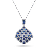 Vintage 2.60ct Blue Sapphire & 0.90ct Diamond Drop Necklace White Gold - All Diamond